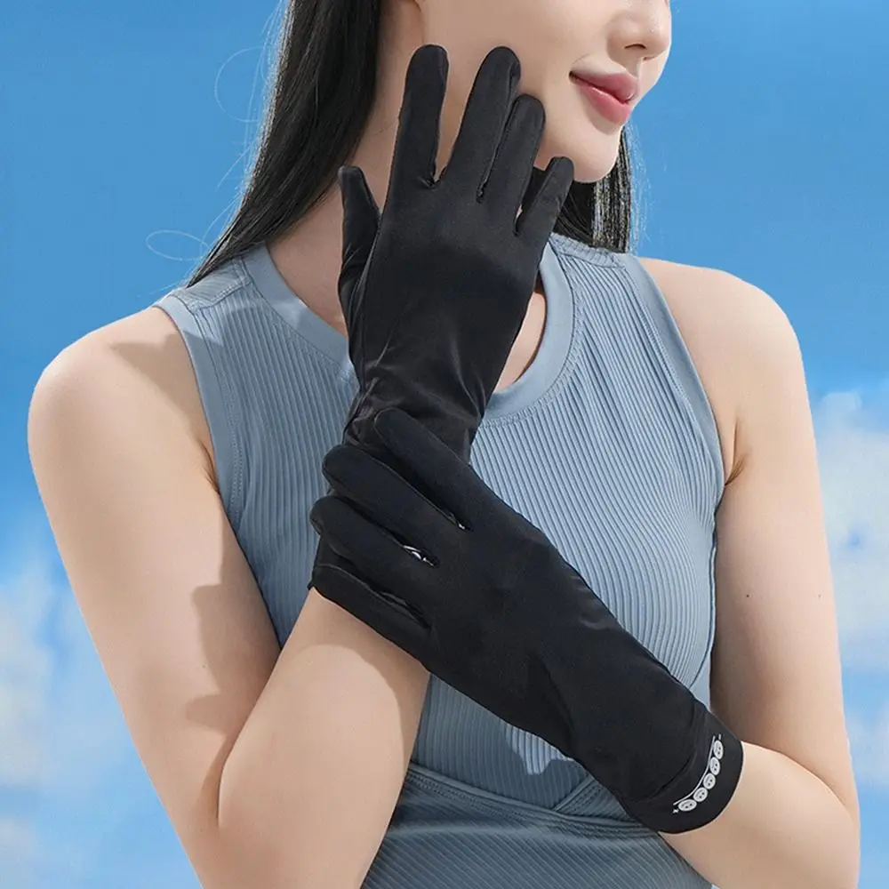 

Thin Sunscreen Gloves Fashion Elastic Ice Silk Anti-UV Mittens Long Slip Resistant Cycling Driving Gloves Women Girls