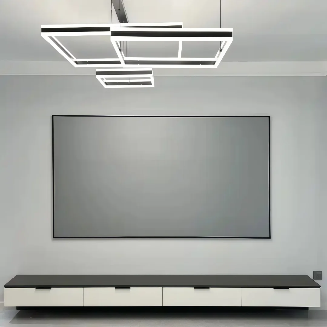 2026 Baru 150 "16:9 8K Layar Proyektor Fresnel Fleksibel Proyeksi Bingkai Tetap Dipasang Di Dinding Anticahaya Dalam 3 Arah