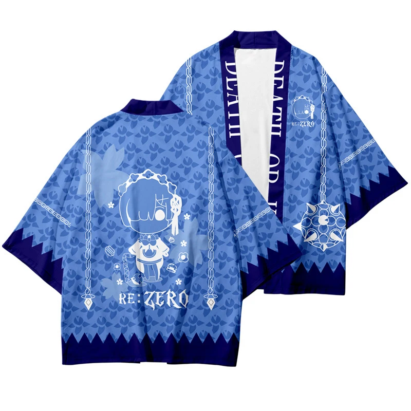 Kimono Girl Boys Clothes Yukata Re:Zero Starting Life In Another World Haori Obi Beach Cardigan Robe REM Cosplay Anime Cardigan