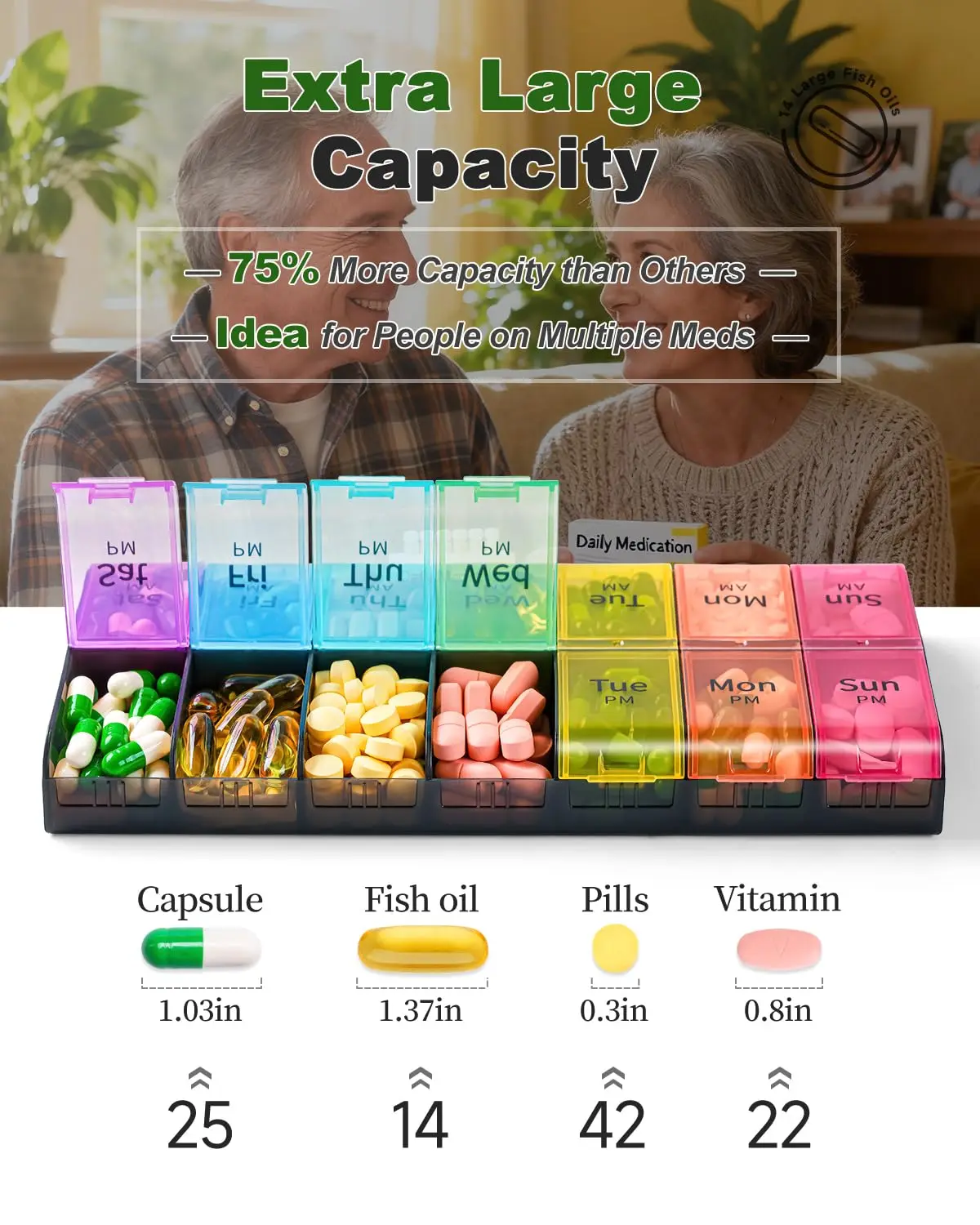 Pill Organizer, Pill Box 7 Day Am & Pm Weekly Pill Case 2 Times a Day, Medicine Organizer for Travel