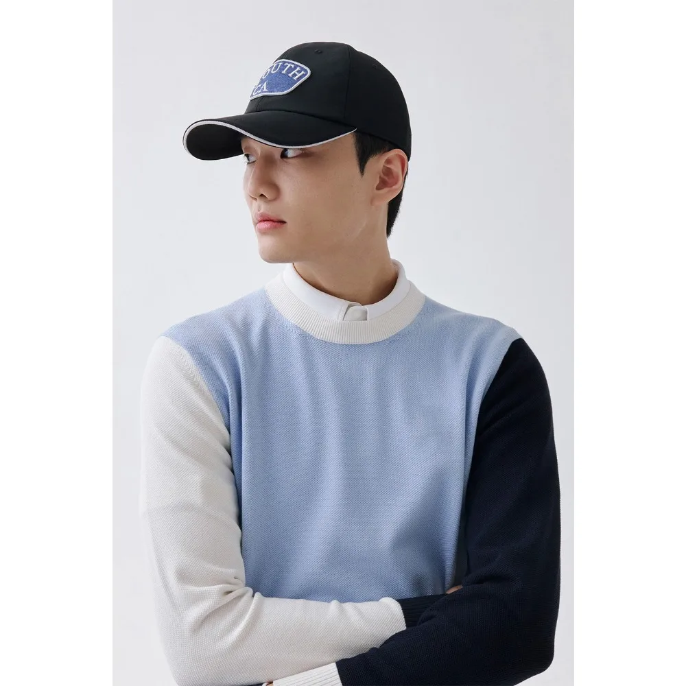 "New Men's Color-blocked Knitted Sweater! High-end All-match Golf Wear for Autumn, Korean Design, Exquisite and Luxurious!"