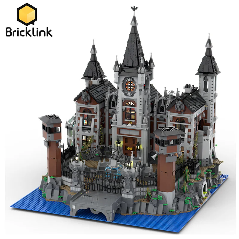 

Bricklink MOC Superhero Movie City House Arkhams Madhouse Architecture Creative Hospital Asylum Sets Building Blocks Toys Gift