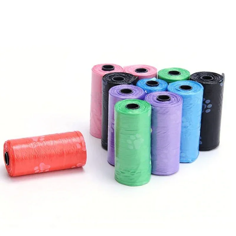 15pcs Per Roll Degradable Pet Dog Waste Poop Bag,Paw Print Printing Outdoor Cleaning Garbage Bag,Durable Friendly Pet Pooper Bag