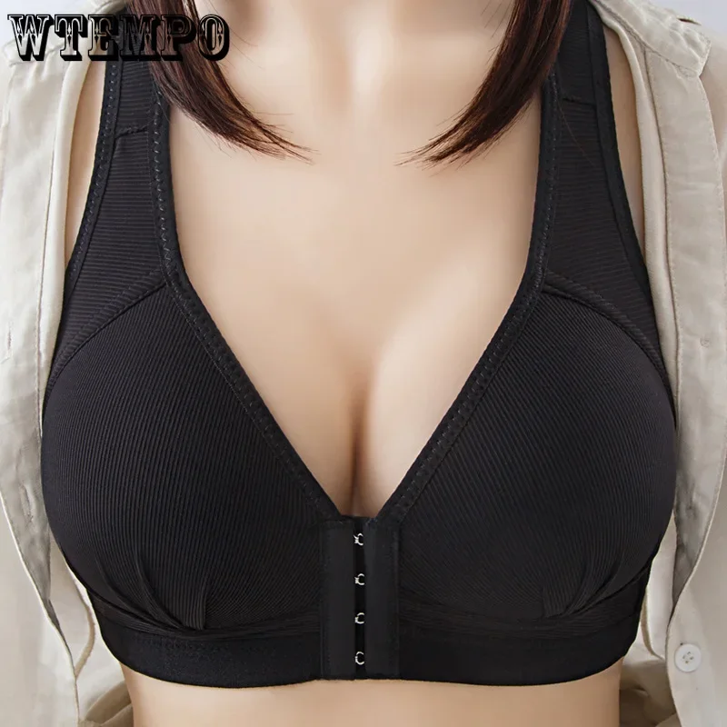 WTEMPO Plus Size Thin Non-steel Ring Front Buckle Cotton Bra Gathered Comfortable Underwear Soft Collection lingerie