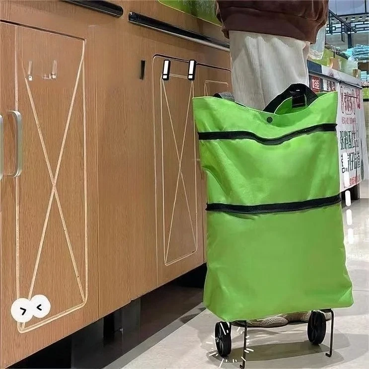 Large Capacity Portable Shopping Cart Women's Foldable Caddy with Wheels Vegetable Buying Small Trolley Handy Household Tool