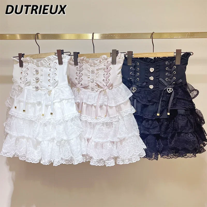 Japanese Spring Summer Popular High-waisted Short Skirt Mine Mass-produced Sweet Multi-layer Lace Ruffle Culottes Mini Skirts