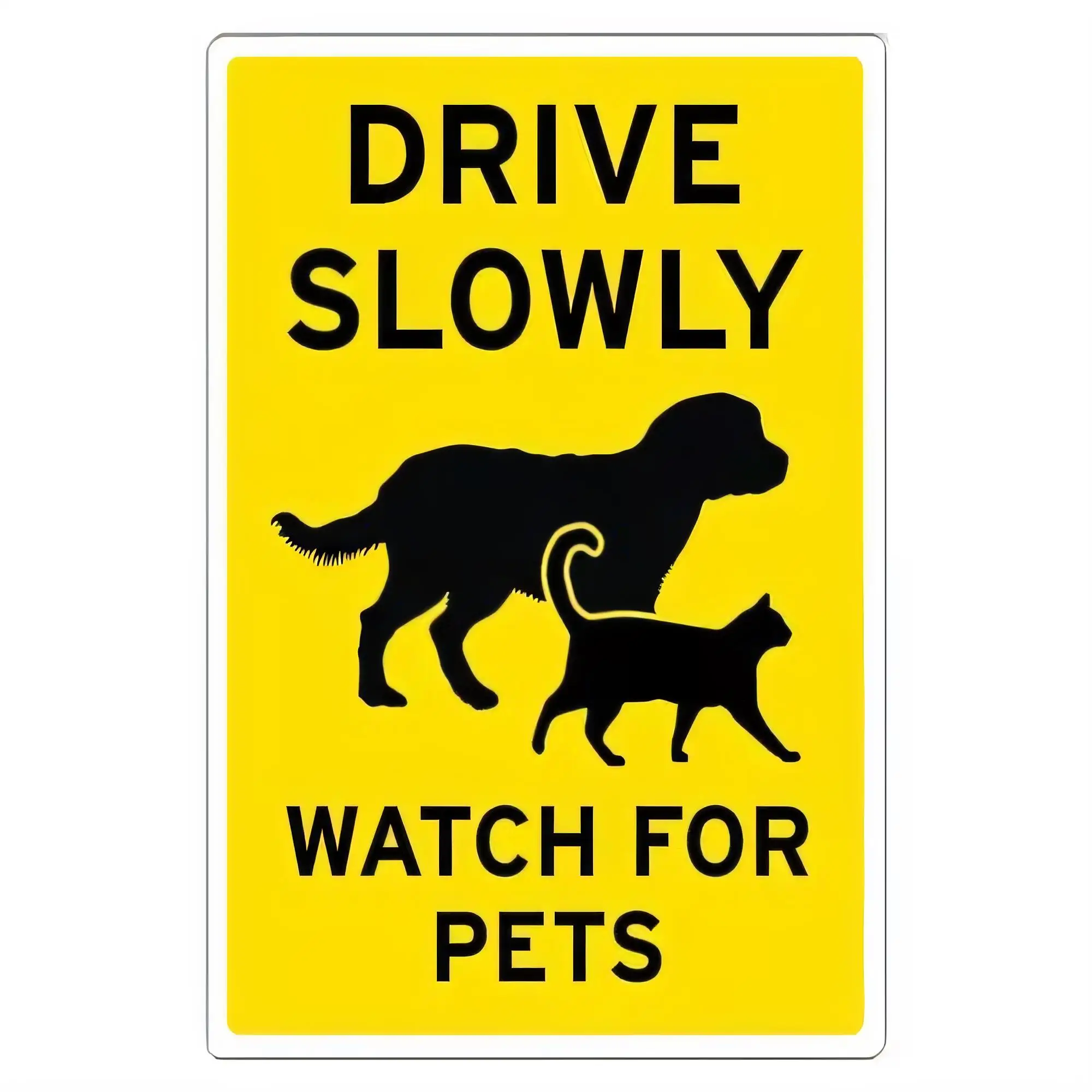 Drive Slowly Watch For Pets Tin Sign for Garage Wall Decor, Vintage Metal Warning Sign, Safety Animal Caution Plaque, Farm Ranch