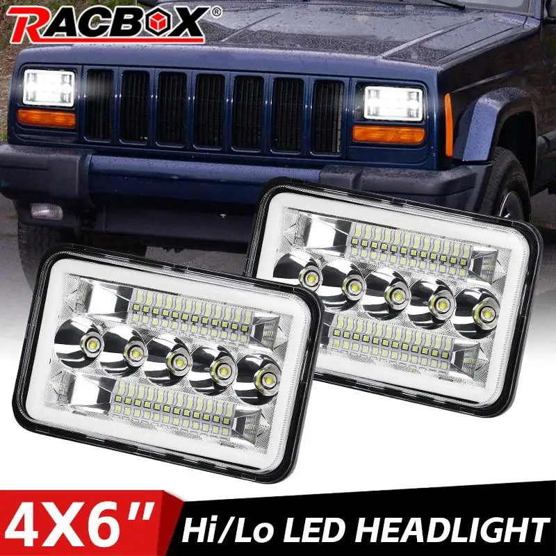 4x6 inch LED Headlight 50W High Low Beam Angel Eyes Halo Light DRL Running Turn Light Replacement H4651 H4652 H4656 H4666 H6545