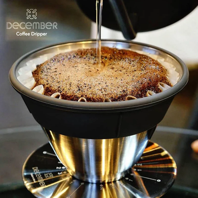 

December Wave Coffee Dripper Adjustable Speed Stainless Steel Dripper Pour Over Coffee Filters 4/8/12 Holes Silicone Insulation