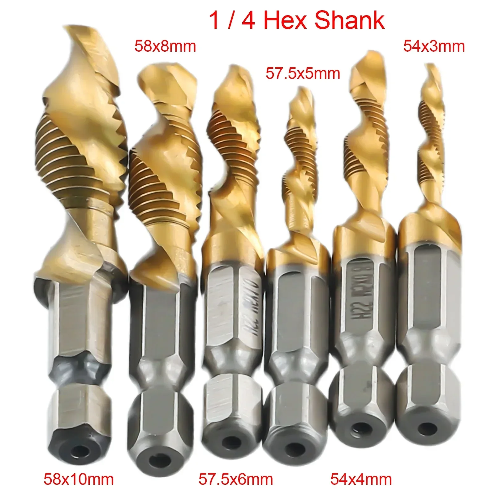 12 Stuks Titanium Gecoate Hss Kraanboren Sets Zeskant Schacht Schroefdraad Bit Schroef Machine Samengestelde Tap M3/M 4/M5/M6/M8/M10