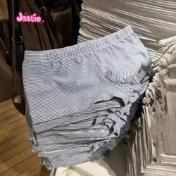 Blue Stripe Homewear Women Shorts Casual All-match Elastic Waist Slim Retro Summer Shorts Pant 2024 New Fashion Female Clothes