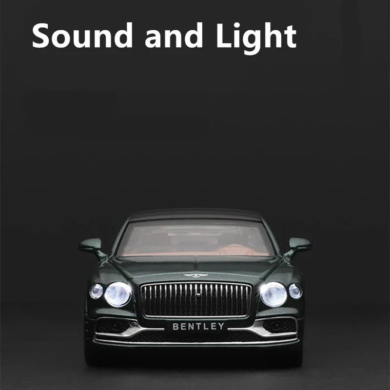 1:38 Bentley Flying Spur Alloy New Energy Car Model Diecast & Toy Vehicles Metal Car Model Simulation Sound and Light Kids Gifts