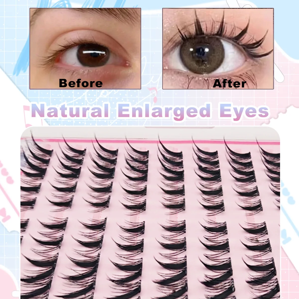 100 pçs estilo gato clusters de cílios sem cola pré colado auto adesivo cílios finos naturais individuais esquerda & direita cílios postiços