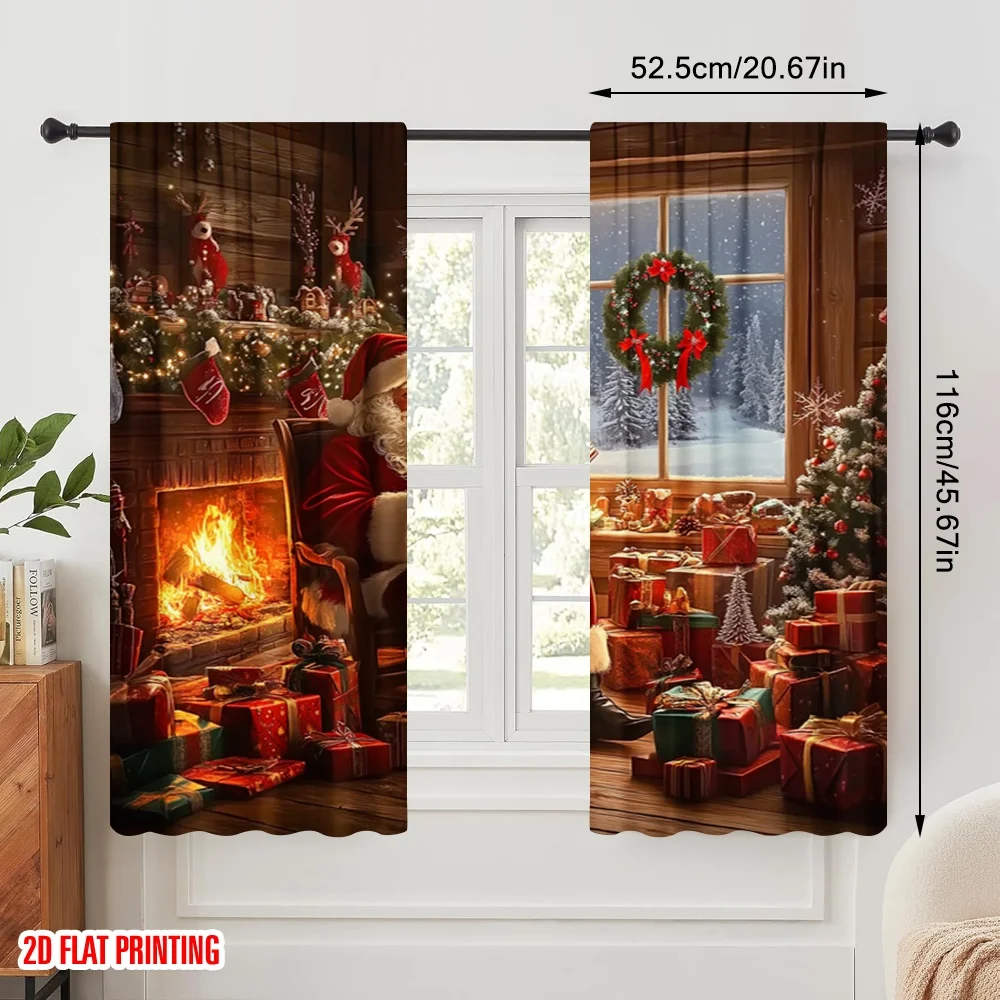 2pcs,2D plane printing Popular Curtains Father Christmas66 (2) Durable Polyester (without rod) Versatile All Ldeal for Bedroom,