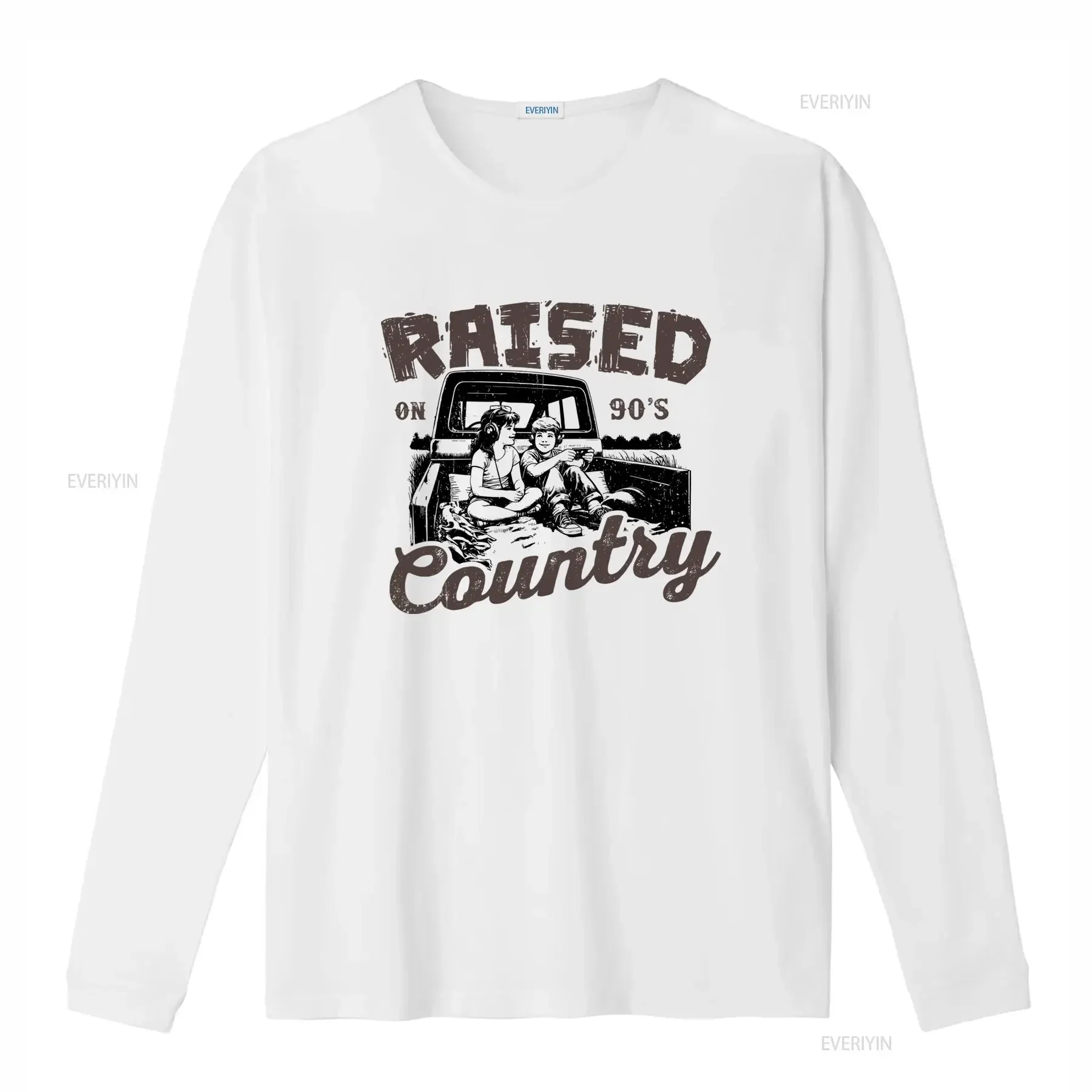 Retro Vintage Raised On 90's Country Slogan Print Casual T Shirt vintage Washed homme Unisex Breathable streetwear Soft