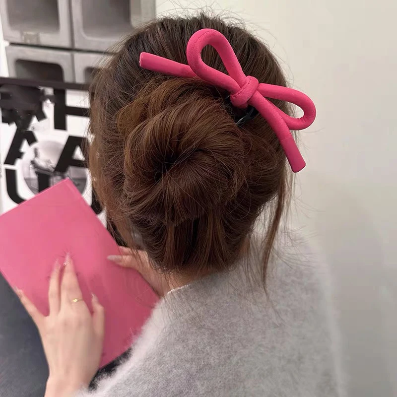 Korean Pink Big Bow Hair Sticks U-shaped Hairpin for Women Girls Ribbon Hair Clips Bow Top Clip Female Hair Accessories