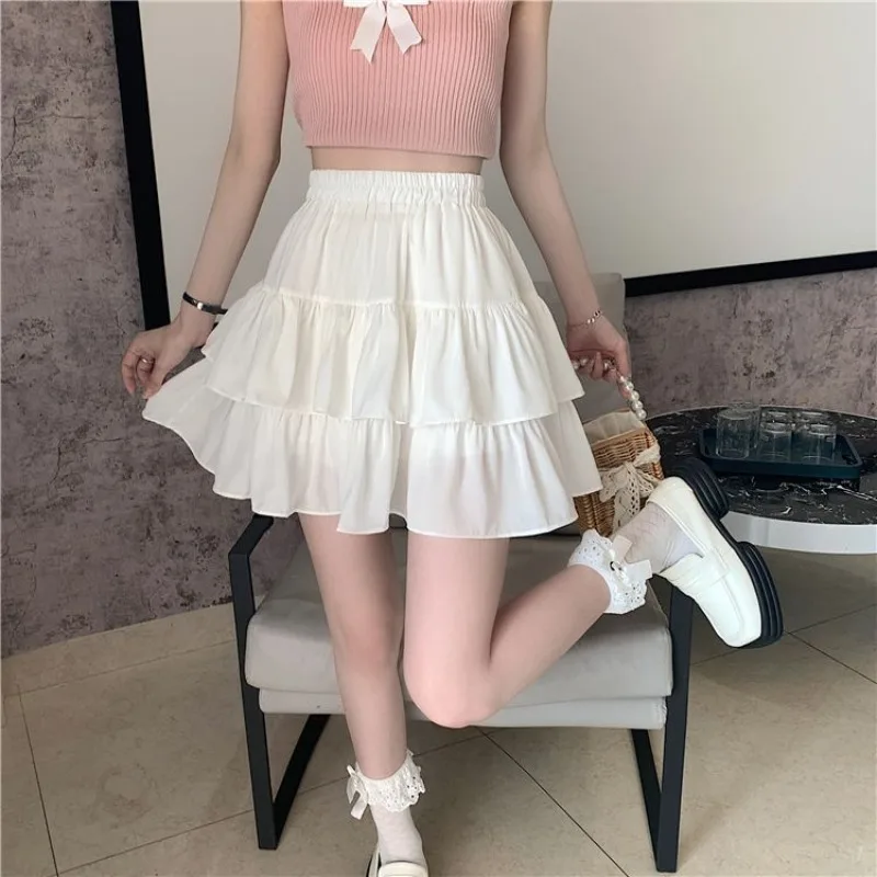 Skirts Women Preppy Style Summer High Street Schoolgirls Stylish Empire Chic Mini Femme Popular Korean Faldas Simple Ins Solid