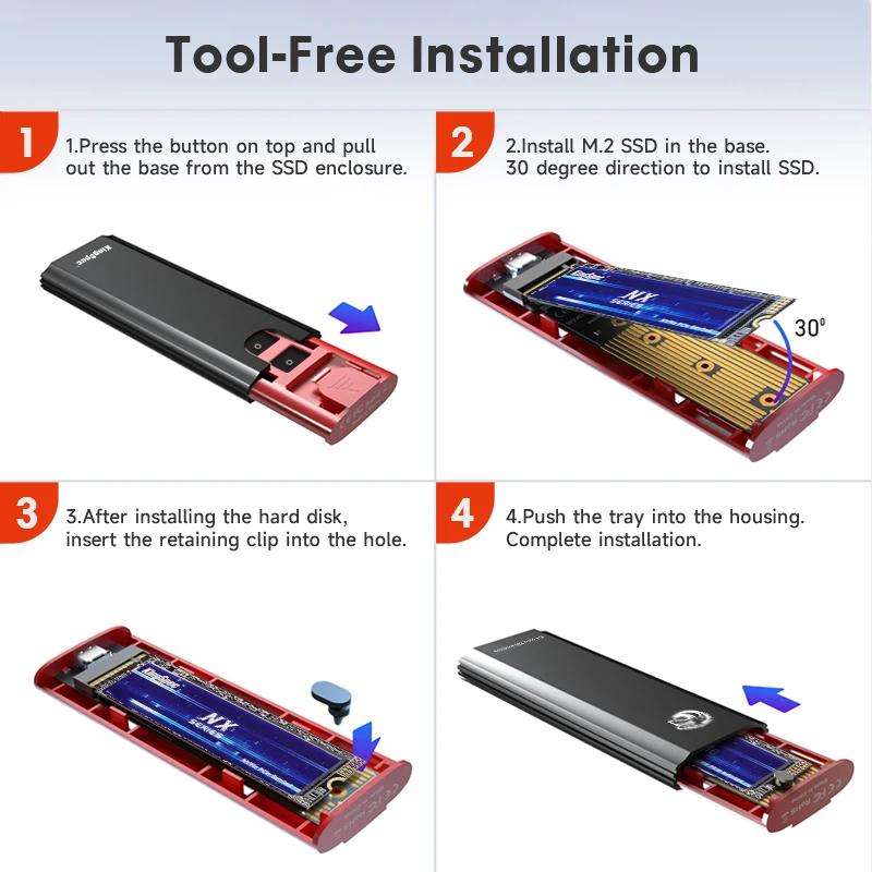 KingSpec M2 NVMe SSD Case 10Gbps HDD Box M.2 NVME SSD to USB 3.1 Enclosure Type-A to Type-C Cable for M.2 SSD With OTG