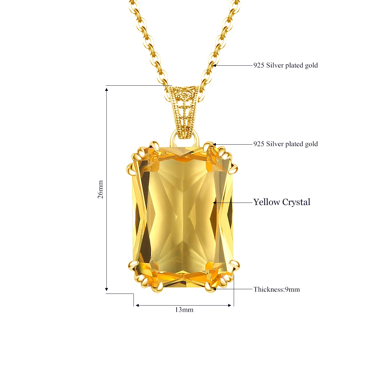 Genuine 925 Sterling Silver Pendant For Women Citrine 18K Gold Color Necklace Pendants Bohemia Filigree Flower Design Jewelry - Image 4