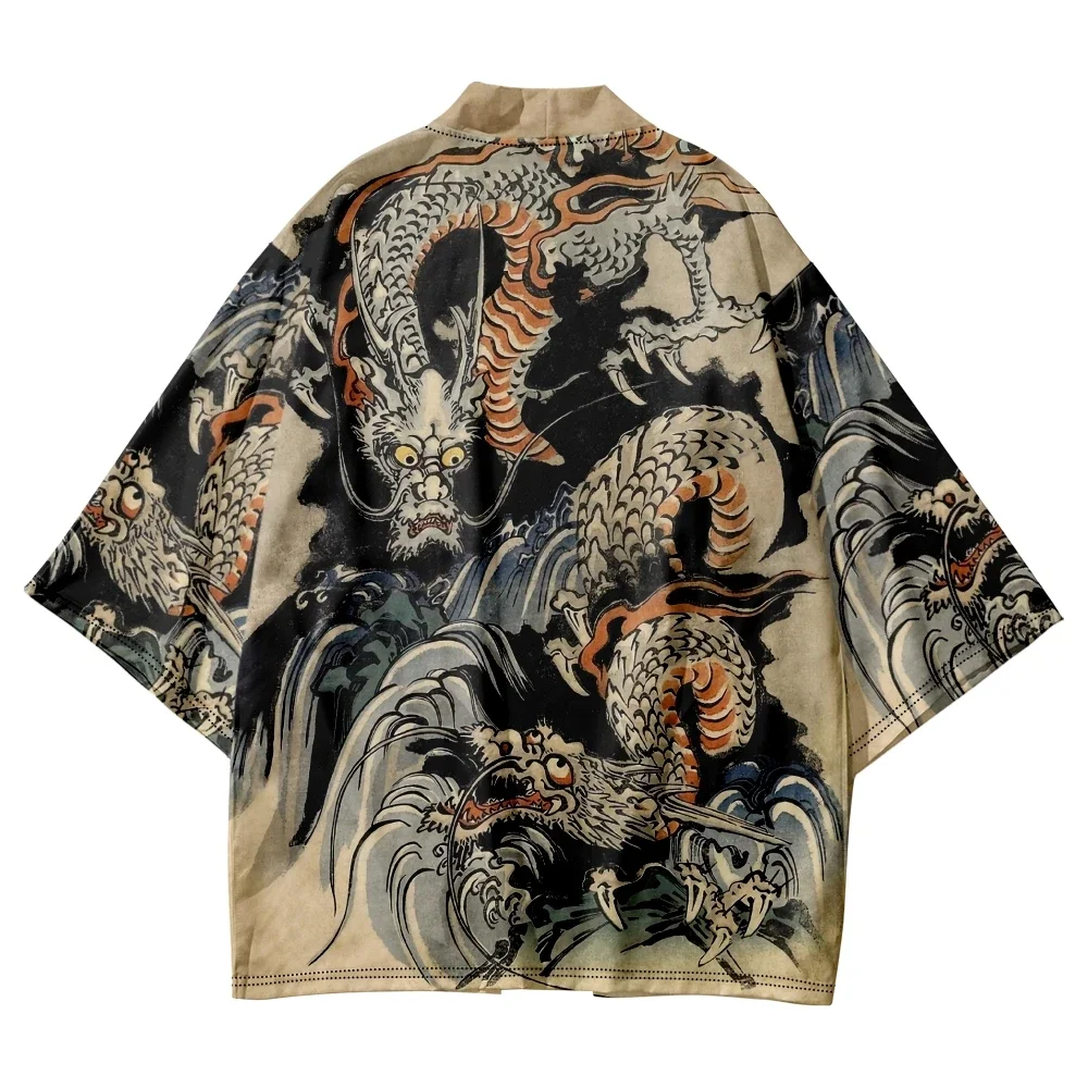 Kimono samurái tradicional para hombre y mujer, camisa Yukata con estampado de dragón de Anime japonés, Cosplay Haori, cárdigan femenino, bata de