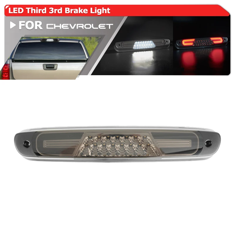 

Smoked LED High Mount Third 3rd Brake Light For 2007-2013 Chevy Silverado GMC Sierra 1500 2500HD 3500HD White Cargo Roof Kit