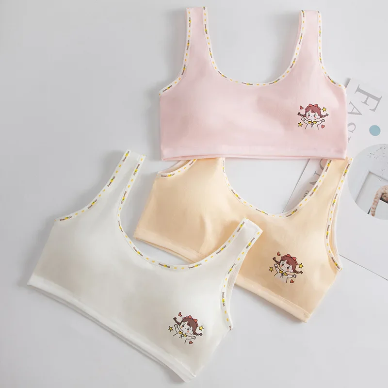 Training Bras for Girls Kids Cotton Padded Teenager Brassiere Solid Color Teen Vest Girls Tube Tops Breathable Underwear 8-15Y