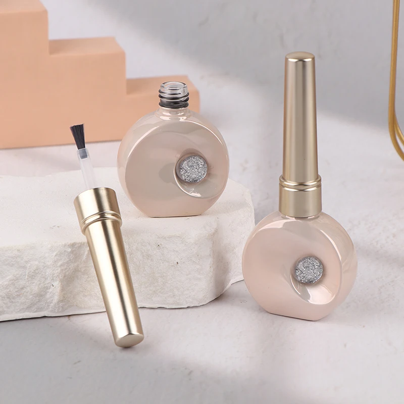 1Pcs Nowa pusta szklana butelka na lakier do paznokci Różowe pojemniki 15ML Słoik na żel do paznokci Pudełko z pokrywką Pędzel Narzędzie do makijażu