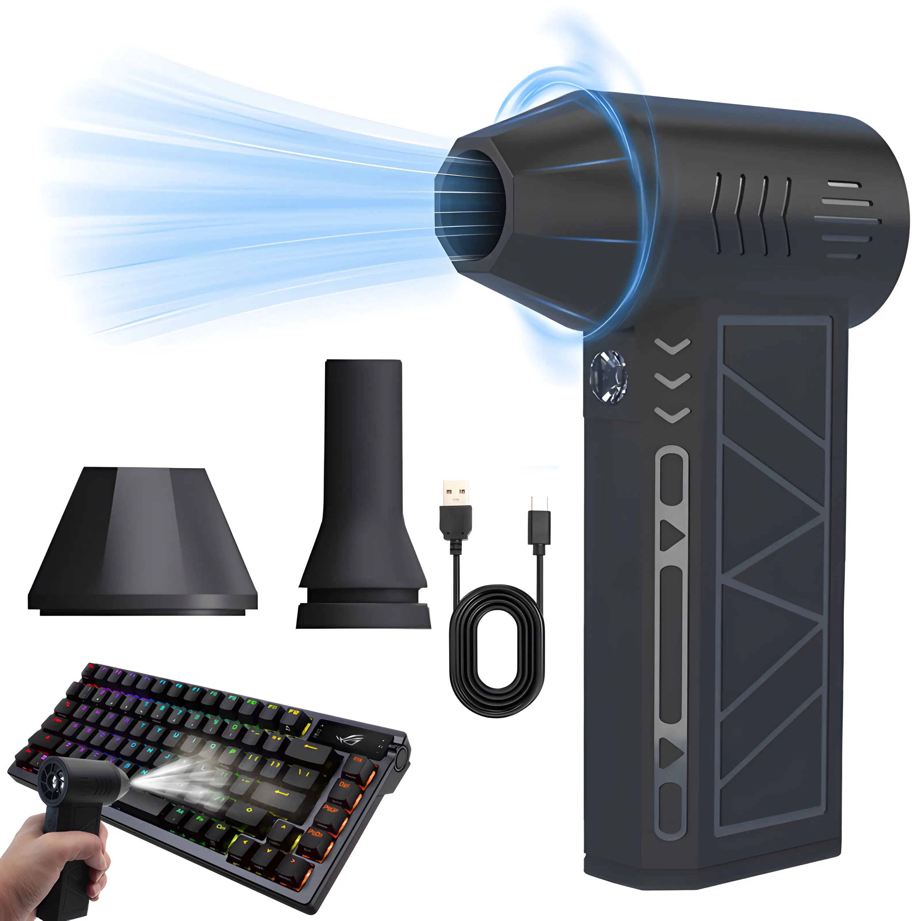 13万回の高速回転を備えた新型のポータブル暴力タービン小型ファンは、ほこりを除去し、雪を吹き飛ばし、灰を吹き飛ばし、バーベキューの炭を吹き飛ばすことができます。