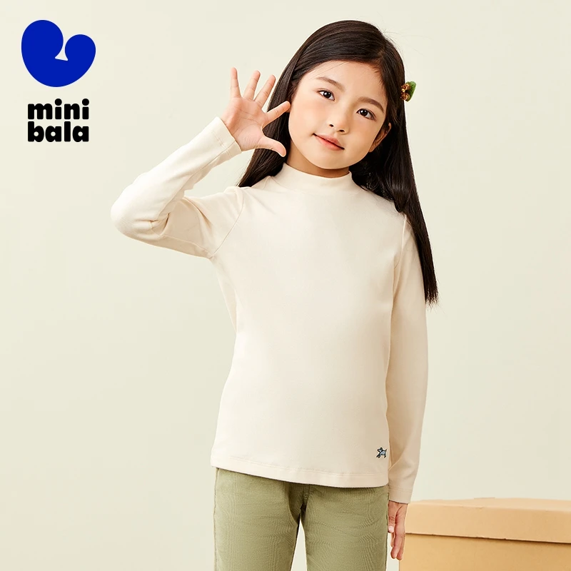 Mini Bala Long Sleeve T-Shirt for Boys and Girls 2024 Autumn Top Semi-High Neck Skin-Friendly Soft Long Sleeve T-Shirt