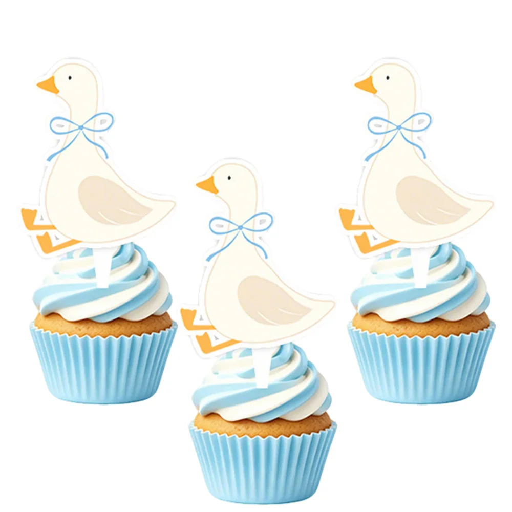 24 Stück Silly Goose Cupcake-Topper, niedliche weiße Gänse-Geburtstagstorten-Dekorationen für Gänse-Babyparty-Geburtstagsfeiern