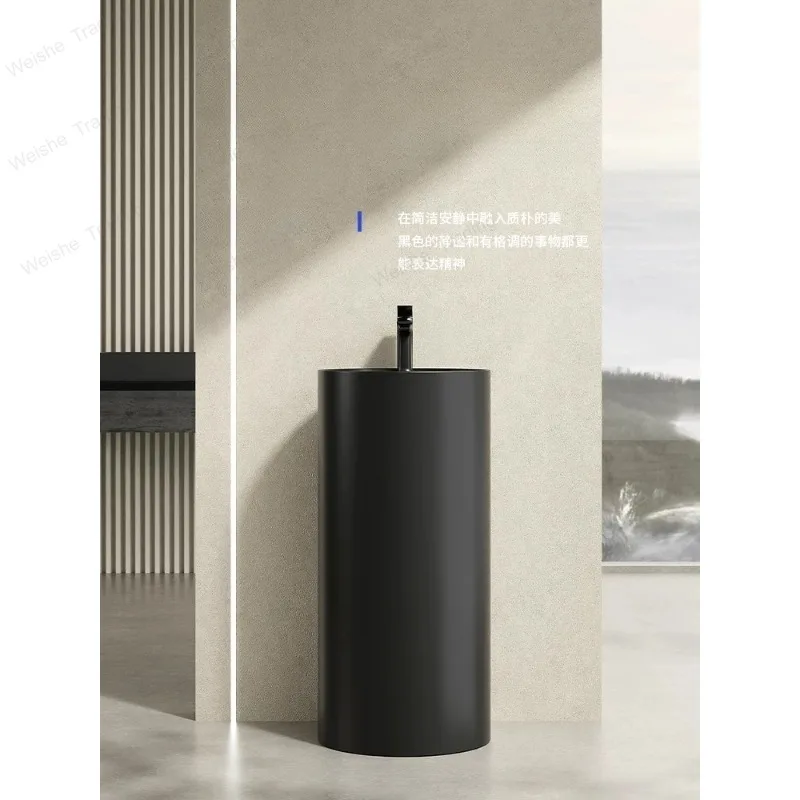 Black ceramic pillar basin balcony floor-to-ceiling hotel bathroom pillar washbasin