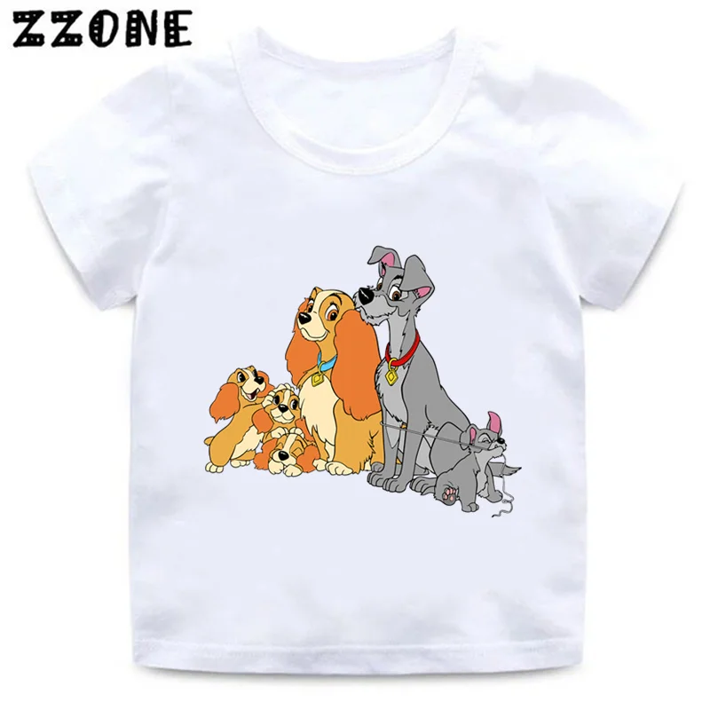 Hot Sale Lady and the Tramp Dogs Print Cartoon Kids T-Shirts Funny Girls Clothes Baby Boys T shirt Summer Children Tops,ooo5818