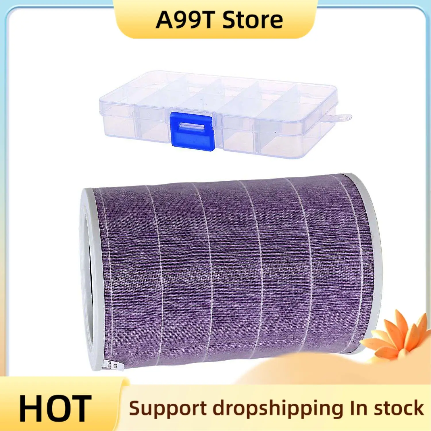A99T 1Pcs Clear Compartments False Nail Art Tips Storage Box & 1Pcs Air Filter Cartridge Filter Elements