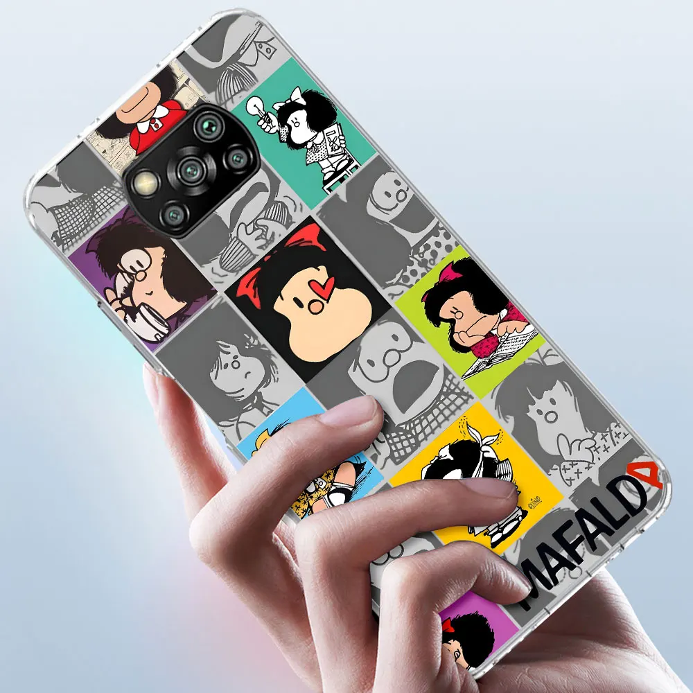 Cute Mafalda Case for Xiaomi Poco X6 M5s F3 X3 F4 F5 M4 X4 X5 Pocophone F1 F2 M3 Pro M5 TPU Transparent Phone Cover Girl Carcasa