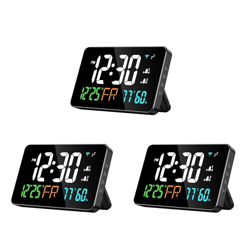 A84E-3X Digital Clock Alarm Clock Wifi Clock, Extra Large Letters, Temperature And Humidity, Calendar, 4-Level Brightness