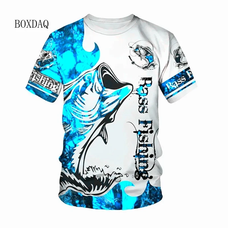 Men\'s Fishing T-shirts Summer Short Sleeve 3d Fish Print Street Hip Hop Big Size Man Tees Loose Casual O-Neck Tops Plus Size 6XL