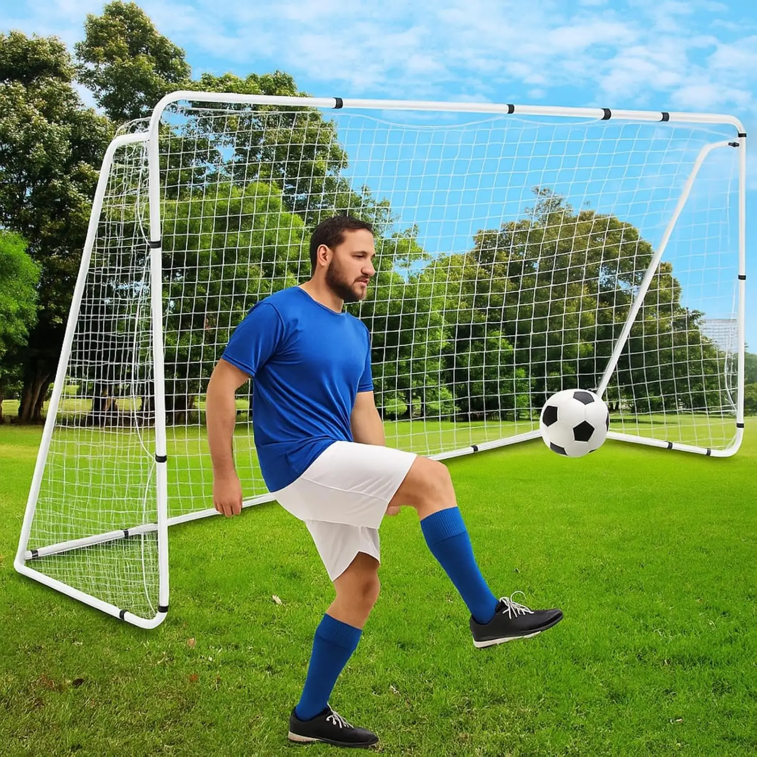 

Portable 12x6 ft Soccer Goal with Steel Frame, Weatherproof Net, and Ground Stakes for Outdoor Training and Competition