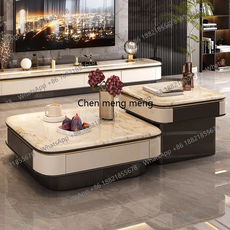Modern light luxury microcrystalline stone coffee table combination square storage high and low tea table Italian furniture