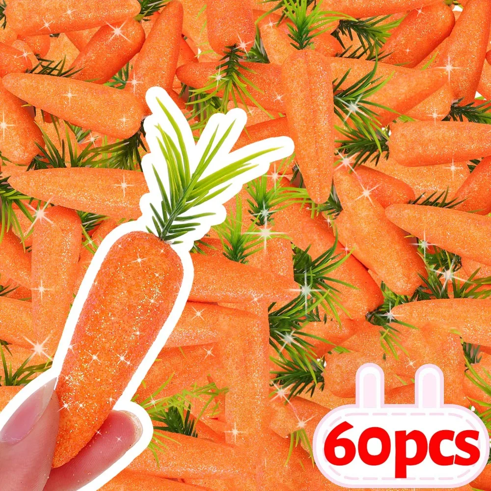 60/6PCS Simulation Mini Carrot Ornament Easter Glitter Carrots Decoration Foam Carrots Pendant Easter Home Decoration Kids Gift