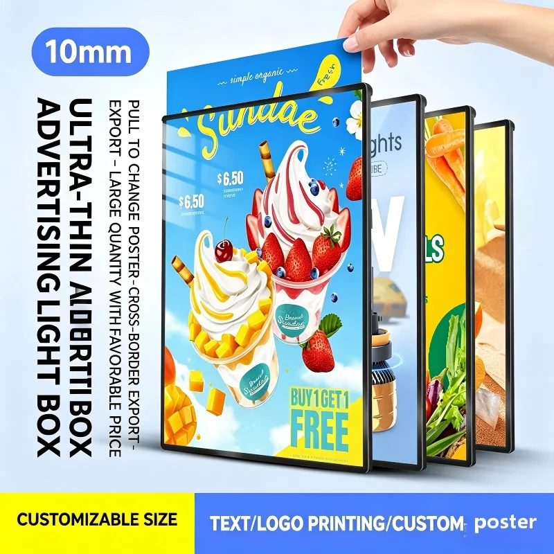 High Brightness Dimmable LED Advertising Light Box Ultra Thin Reusable Restaurant Poster Display Frame Indoor Slim