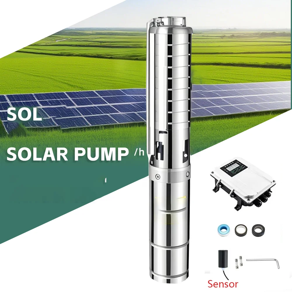 

600W DC48V Solar Deep Well Pump Max Head 80M Flow rate 4m³/H 100% Stainless Steel Impeller Solar Drilling Well Submersible Pump