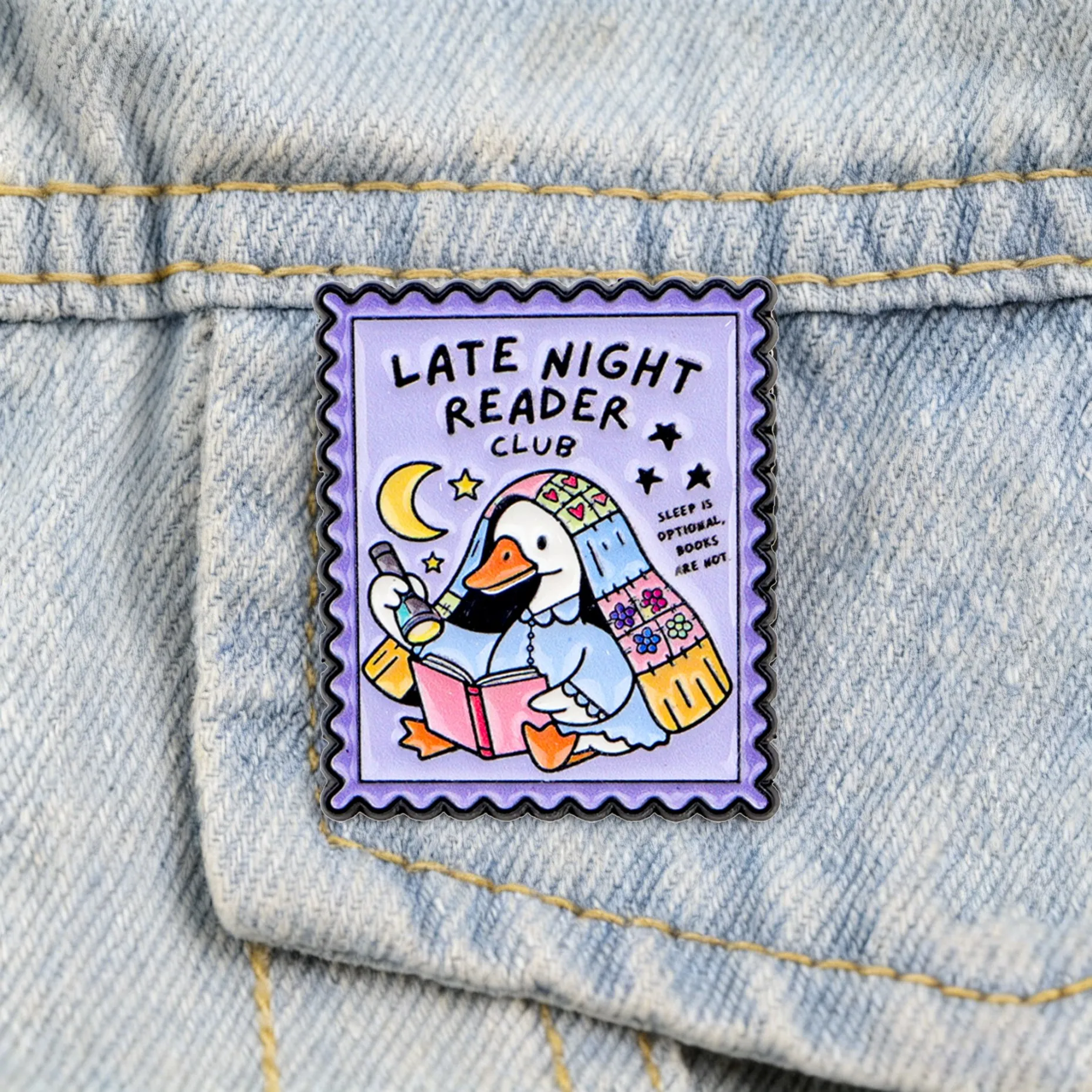 LATE NIGHT READERS CLUB  SLEEP IS OPTIONAL, BOOKS ARE NOT Enamel Pin Cute Duck Brooch Lapel Pins Badge Fashion Jewelry Gifts