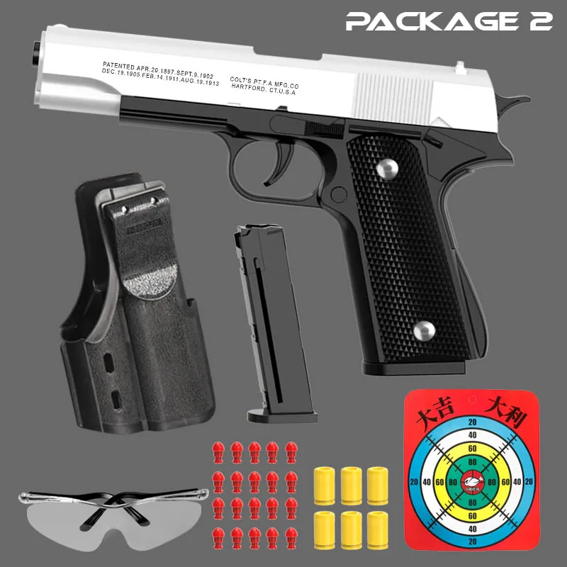 2026. Pistola de juguete Colt 1911 automática con expulsión de casquillos, balas blandas, pistola de aire, arma de tiro CS, juguete para niños (lanzamiento continuo)