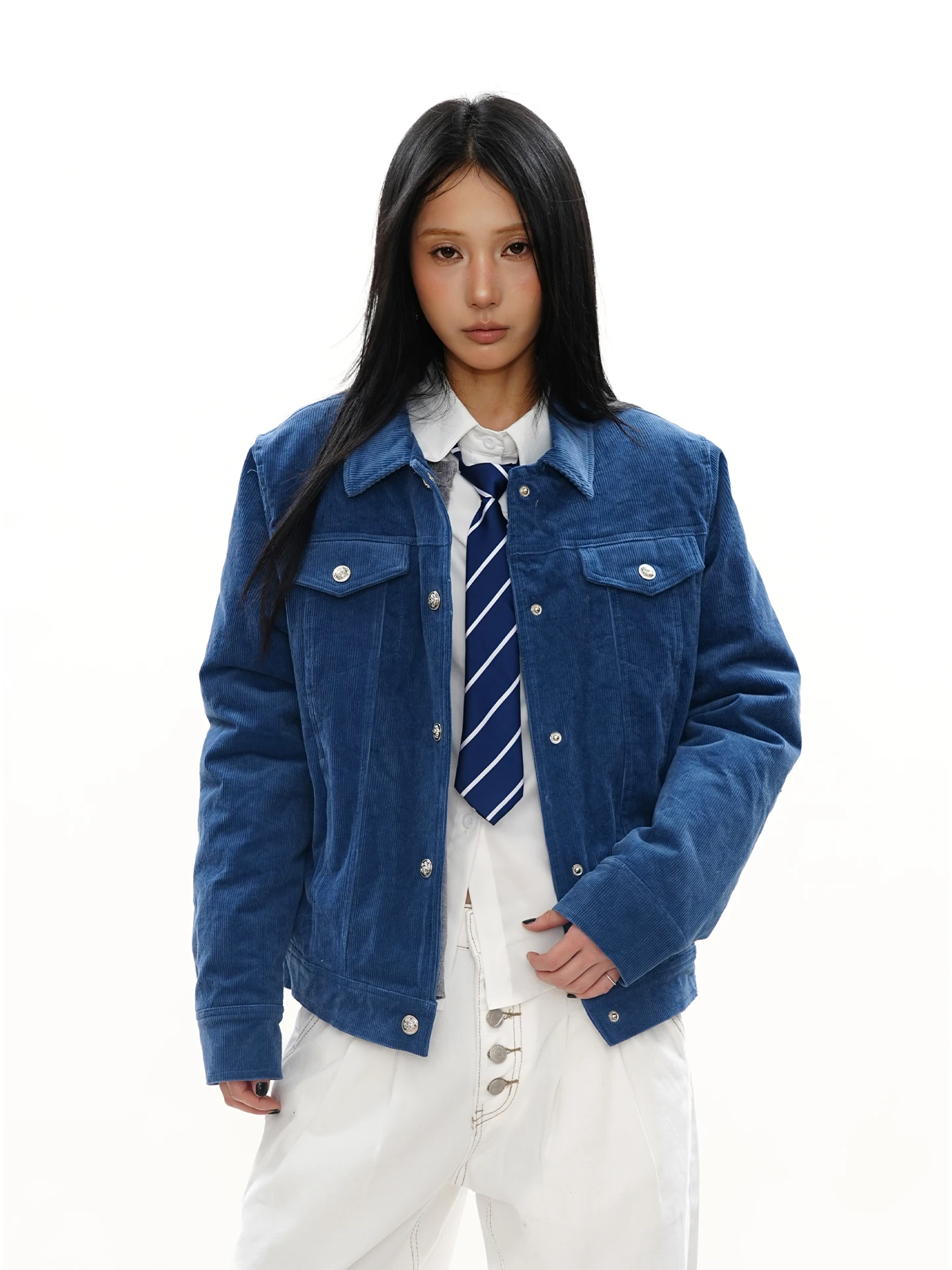 

Ретро-куртка унисекс из синего вельвета с широкими лацканами, повседневная, на хлопковой подкладке, теплая верхняя одежда S3T5 в американском стиле Old Money