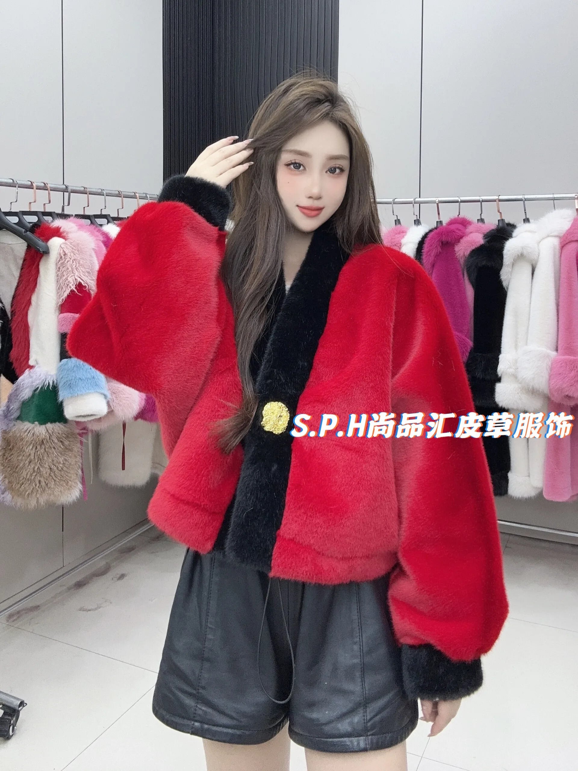 Short Contrast Color Faux Fur 2024 New Women's Fur Thickened Casual Fashion Long Sleeve Loose Comfort Fur Coats Women's Clothes