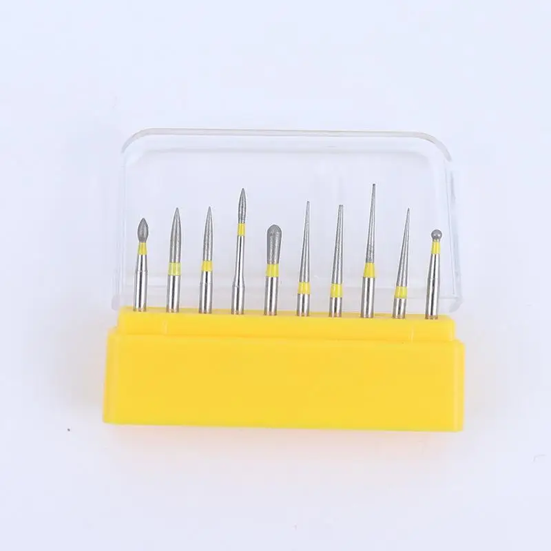 10Pcs Precision Laboratory Diamond Burs FG 1.6mm Shank Extra Fine Yellow Ring Polishing Set For Detailed Laboratory Finishing