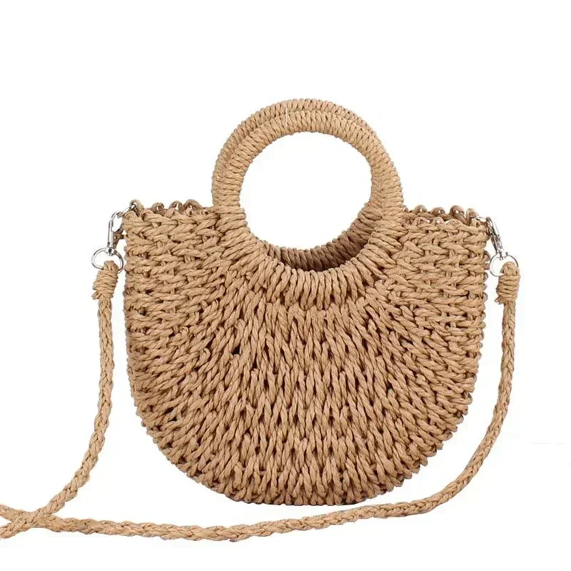 LW034  Handmade Half-Round Rattan Woven Straw Bag Summer Women Messenger Crossbody Bags Girls Small Beach Handbag