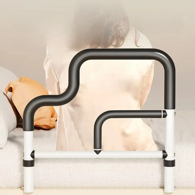 Adjustable Bed Guard Fall Prevention Fence for Elderly, Get Up Assist Bed Guardrail Bed Railing with Storage Pocket for Home