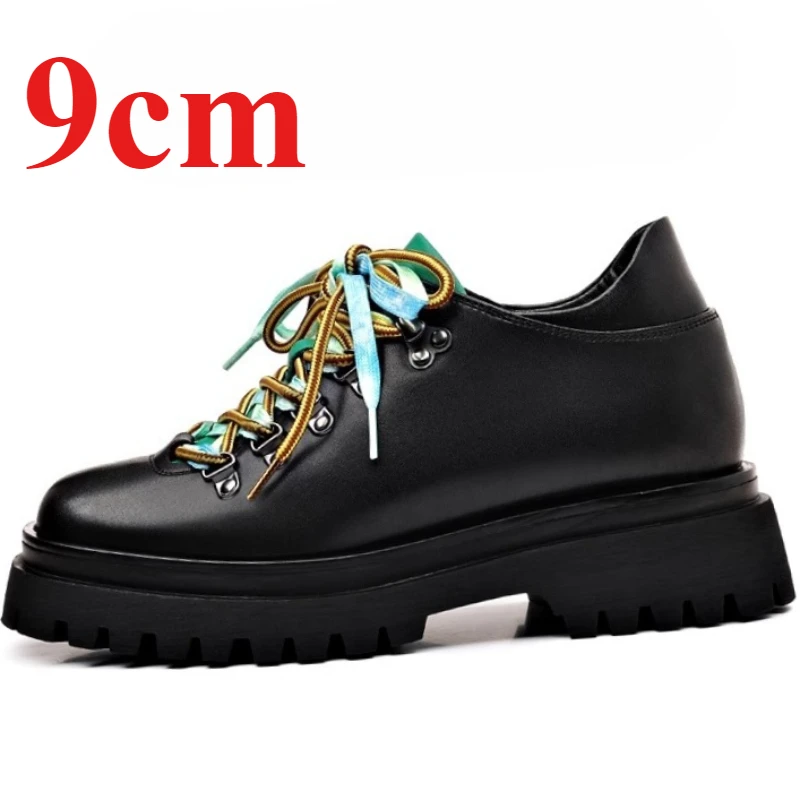 Black Derby Height-increasing Shoes for Men's Increase 9cm Wedding Elevated Shoes Host Stage Thick Soled Dress Leather Shoes Man