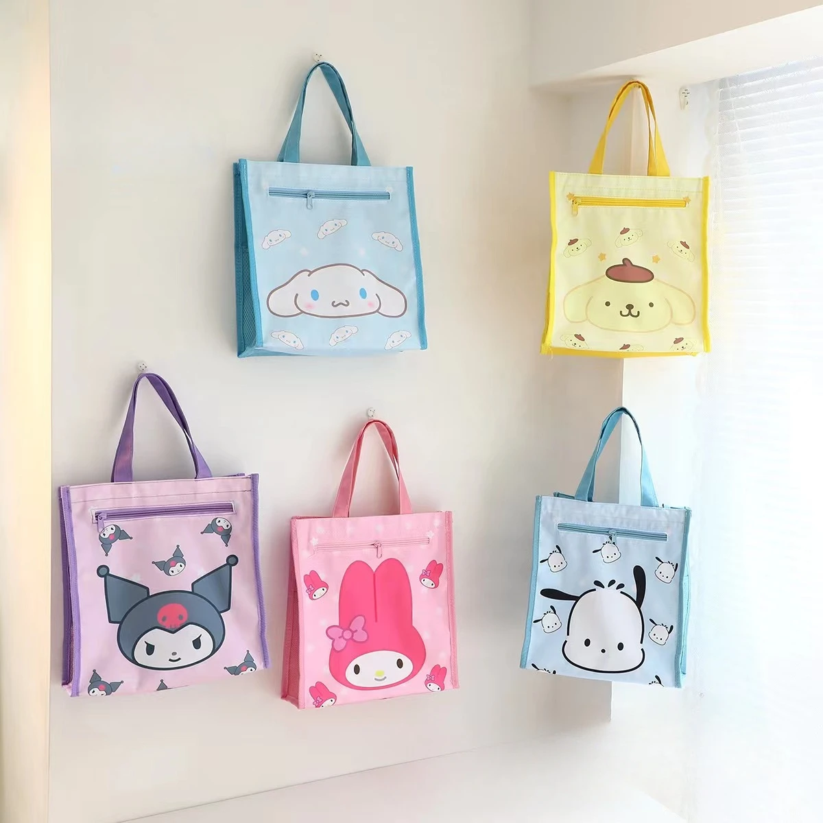 Anime Sanrio Hello Kitty Melody Water Proof Tuition Bag Cinnamoroll Kuromi Double-layer Tote Bag Art Pack Shopping Bag Gifts